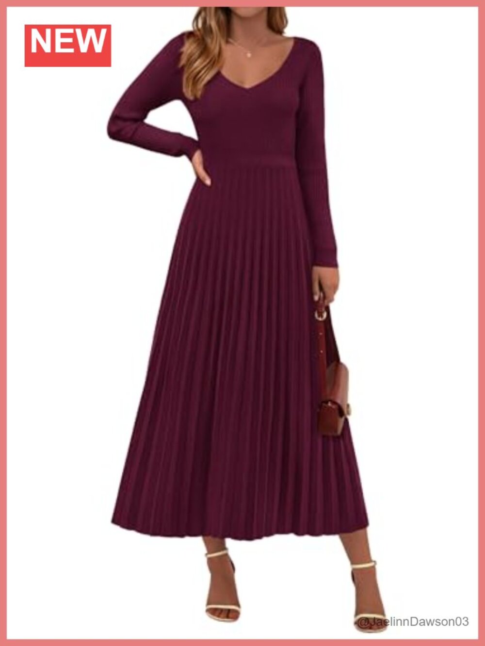 PRETTYGARDEN Sweater Dress Long Sleeve Maxi Pleated A-Line Pullover
